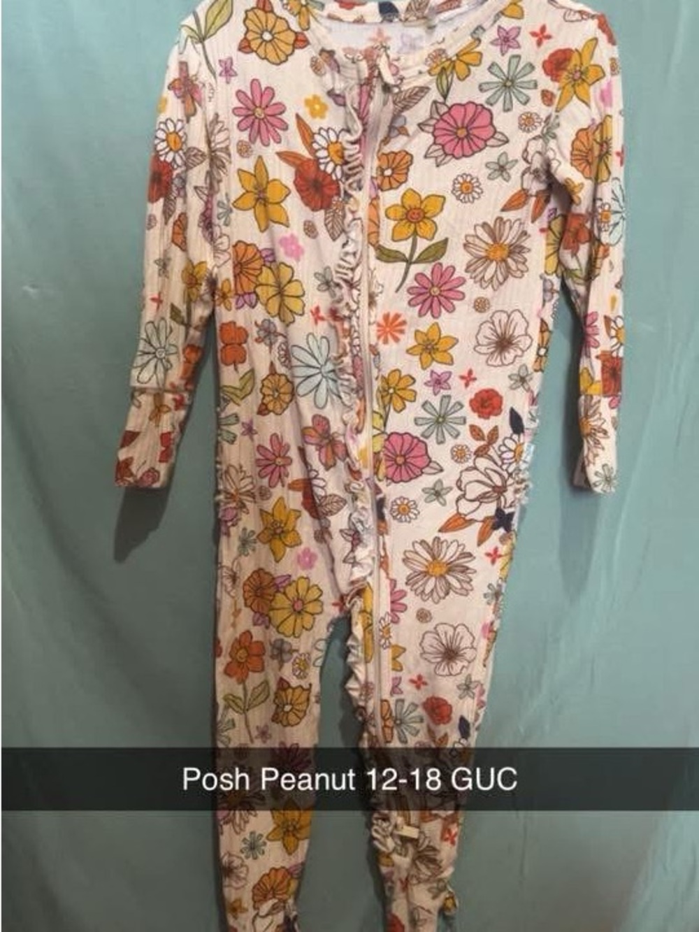 Posh Peanut Pink Floral Ruffle Footed One-Piece